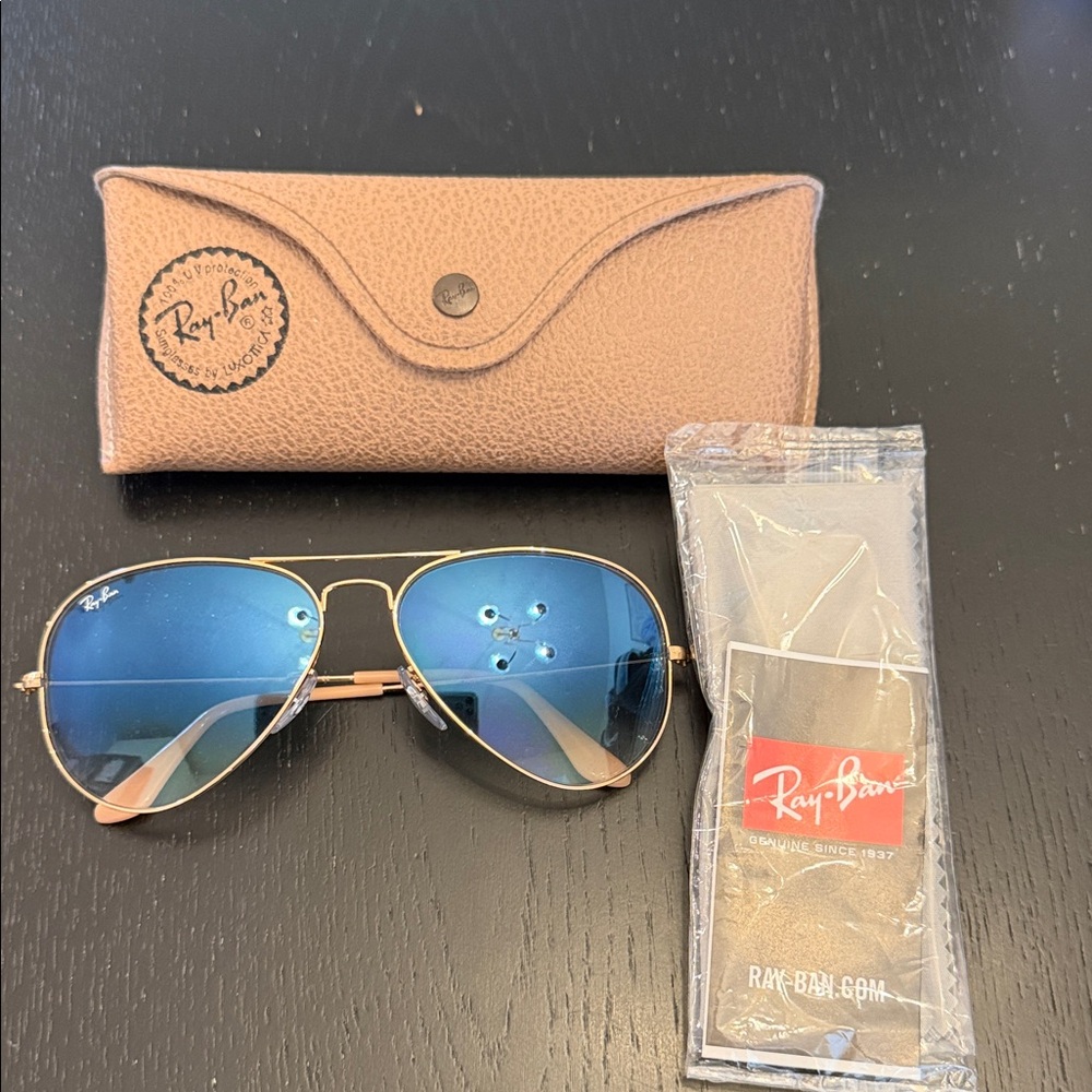 Ray-Ban Gold Frame Sunglasses with Blue Lenses
